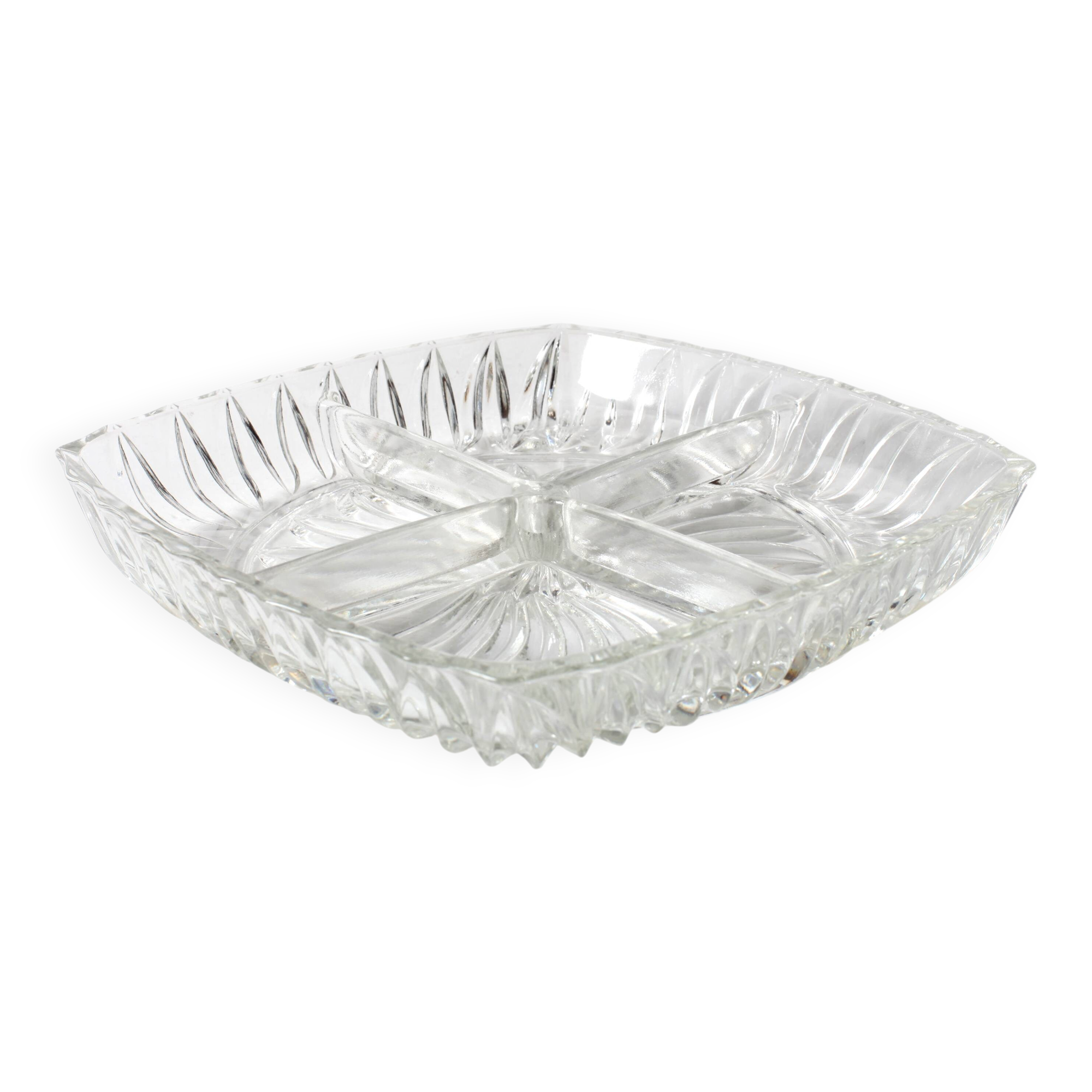 Mid-century Divided Serving Plate / Clear Appetizer Tray / Italy / 1970s