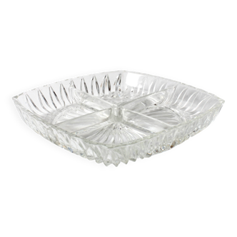 Mid-century Divided Serving Plate / Clear Appetizer Tray / Italy / 1970s