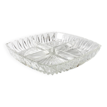 Mid-century Divided Serving Plate / Clear Appetizer Tray / Italy / 1970s
