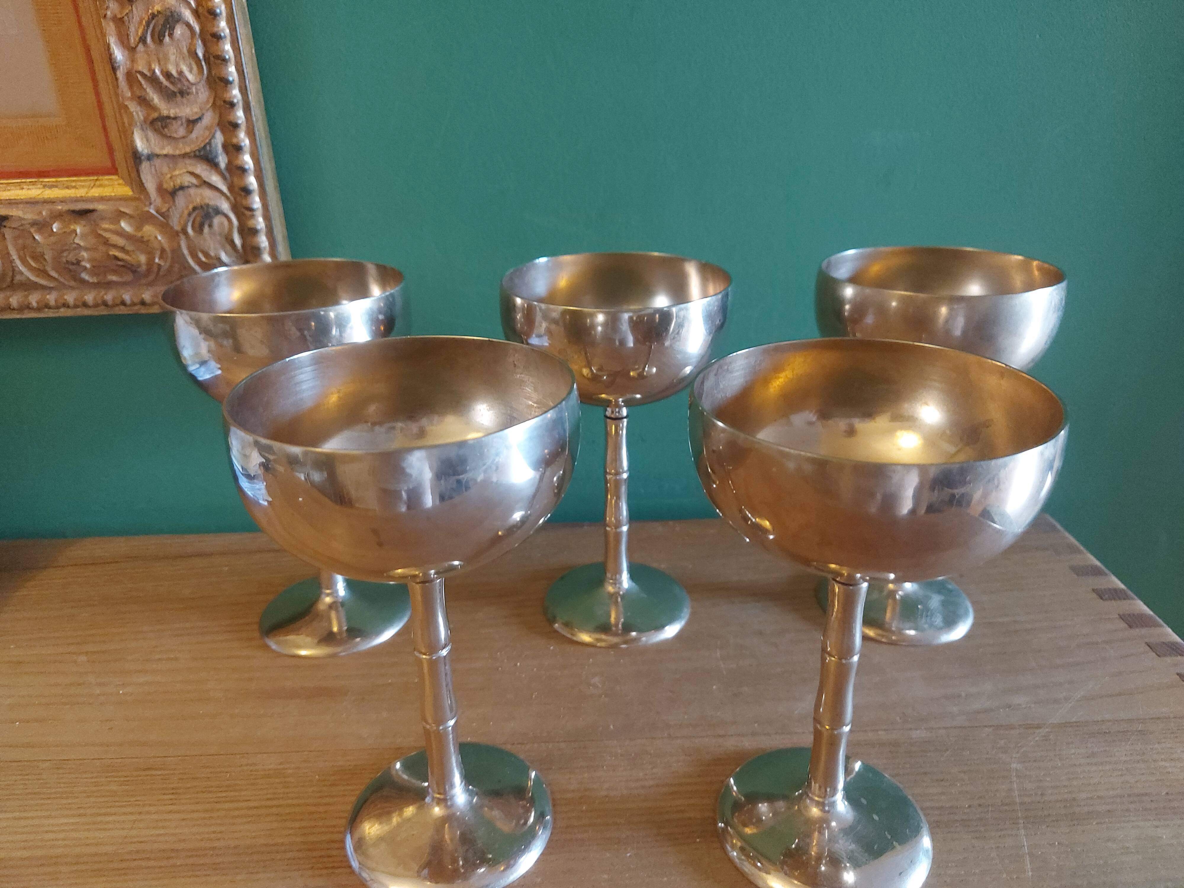 5 coupes à glaces en laiton pieds bambou