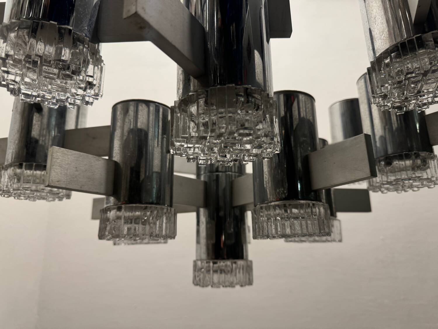 Italian Large Midcentury Chrome Chandelier 15 Lights