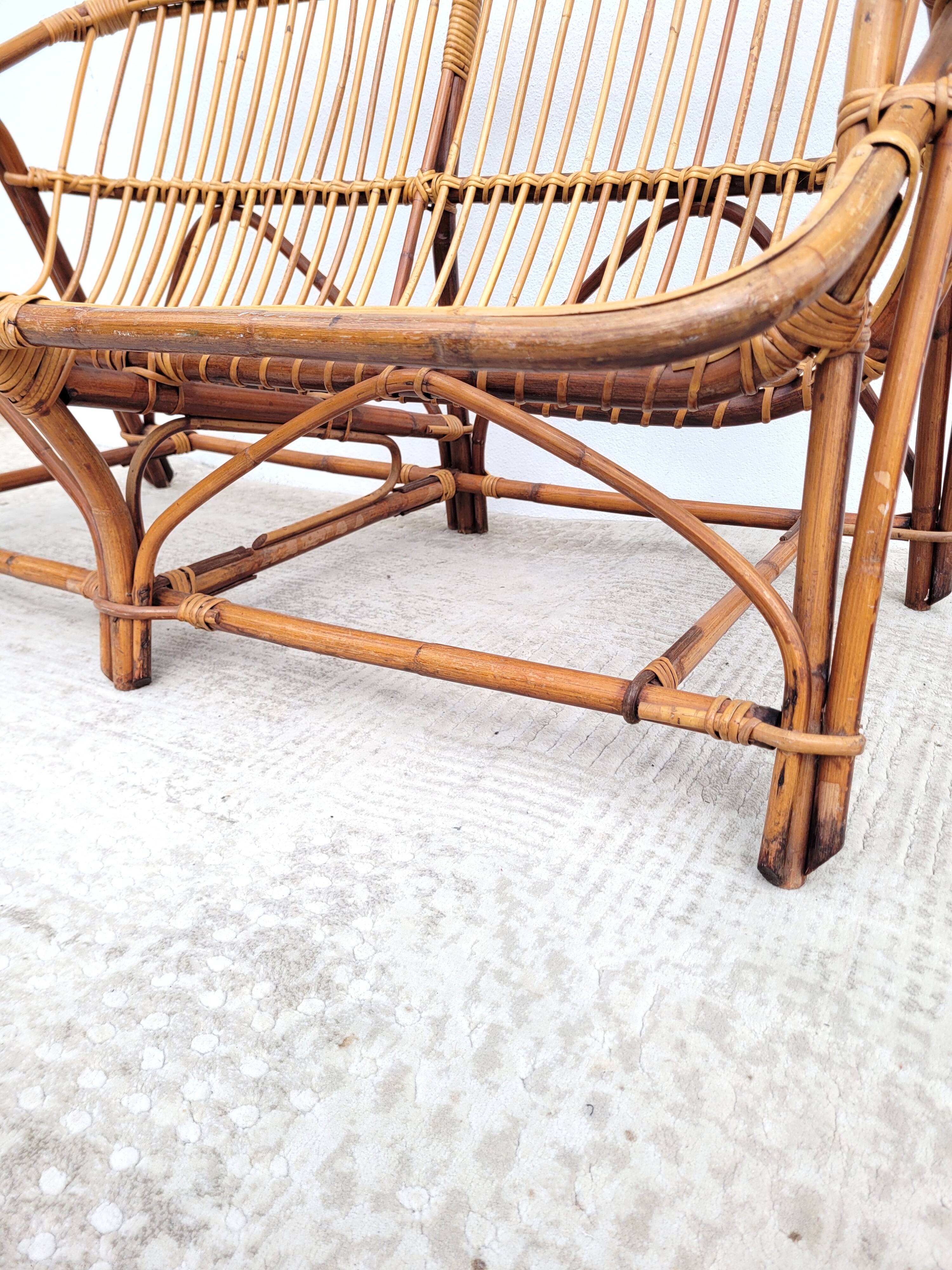 Vintage bench or rattan sofa 1960