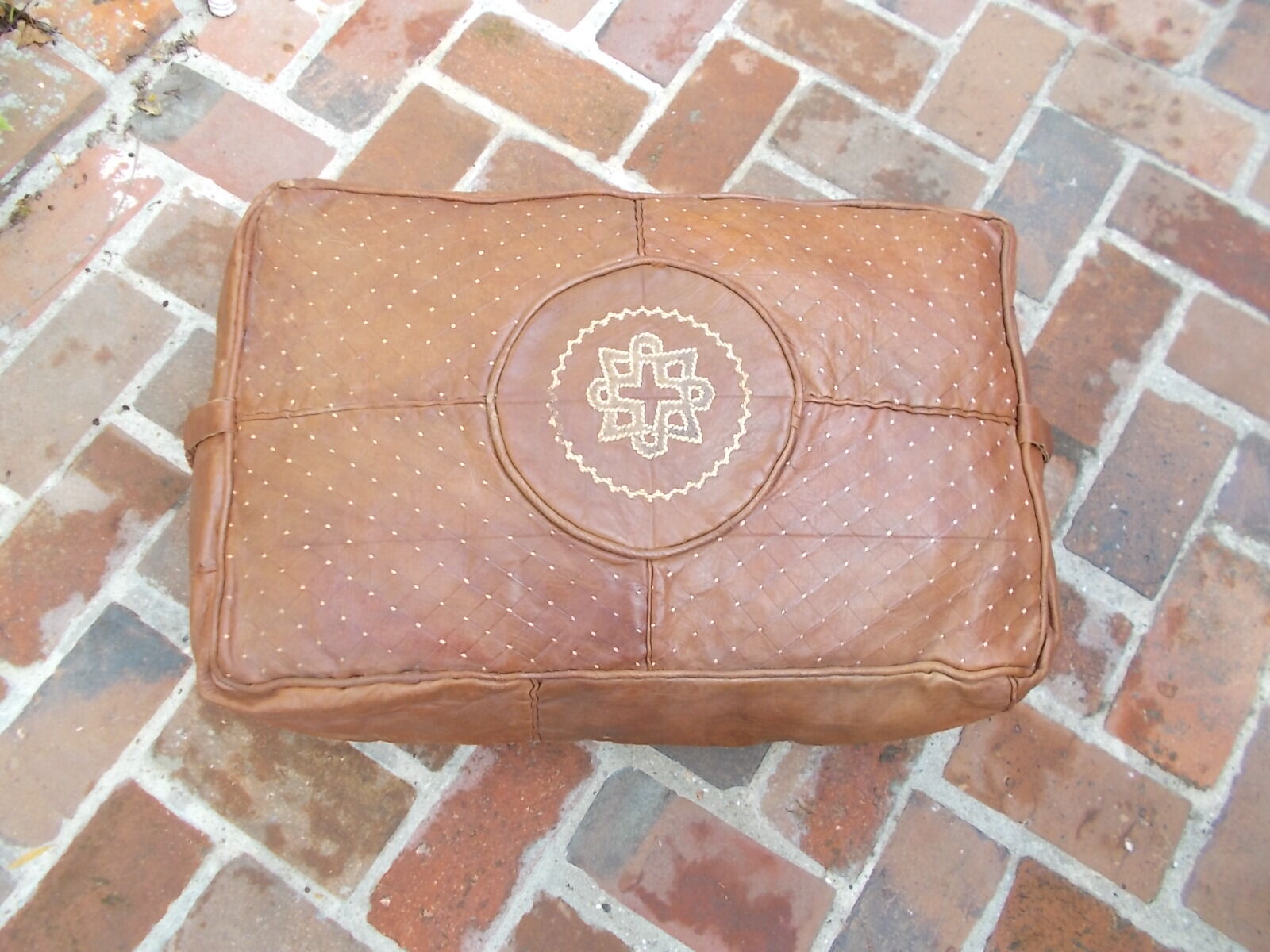 Moroccan vintage leather pouf