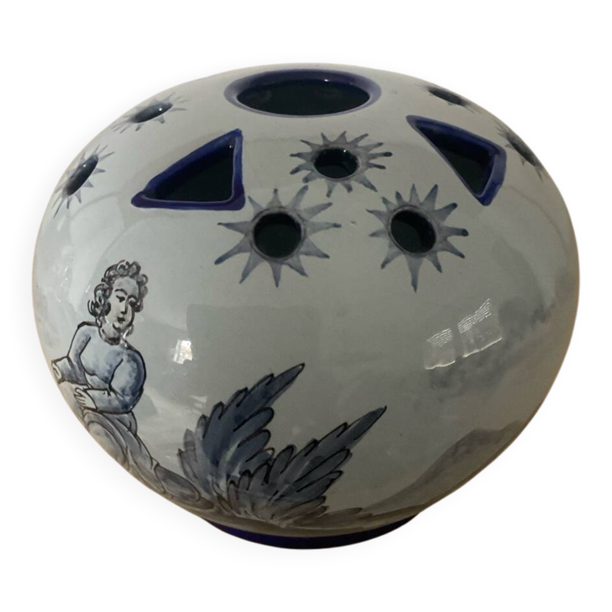 Vintage Nevers earthenware flower vase