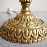 Pair of brass lamps with handmade lampshades in vintage toile de Jouy fabric