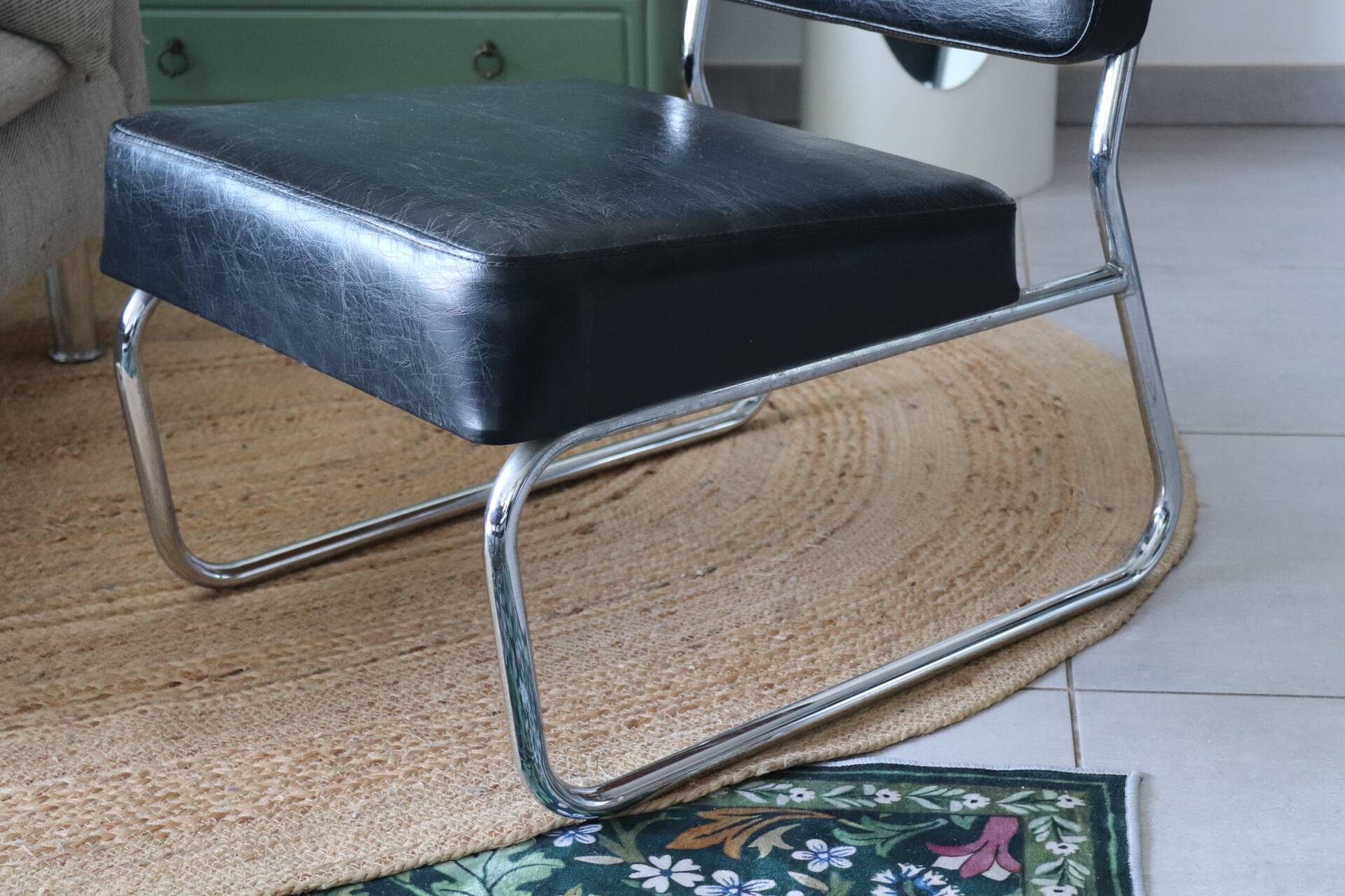 Vintage black tubular chrome armchair – 1970s