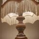 Table lamp lampshade lace ecru/old pink, scalloped fringed dome, charleston