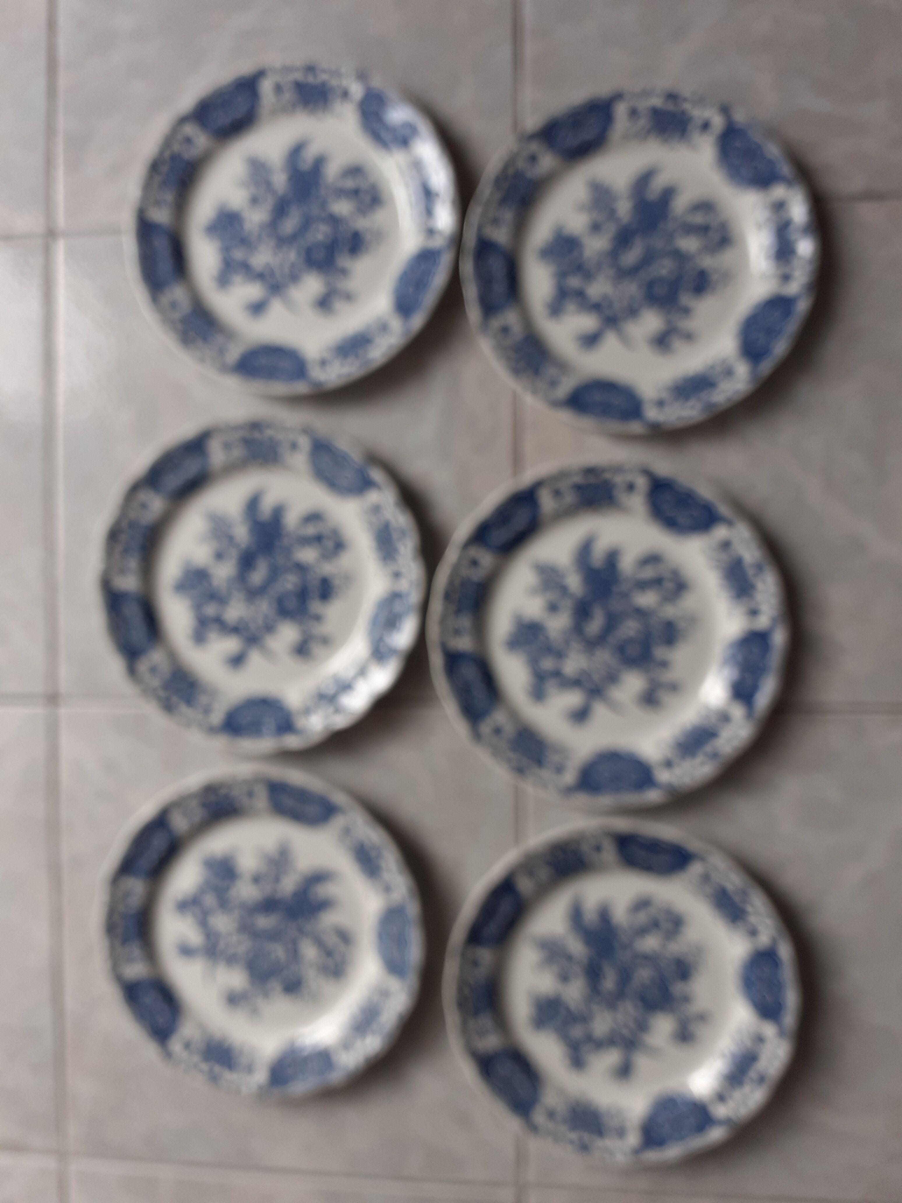 6 Plates dessert service Ridgway Windsor Staffordshire blue décor