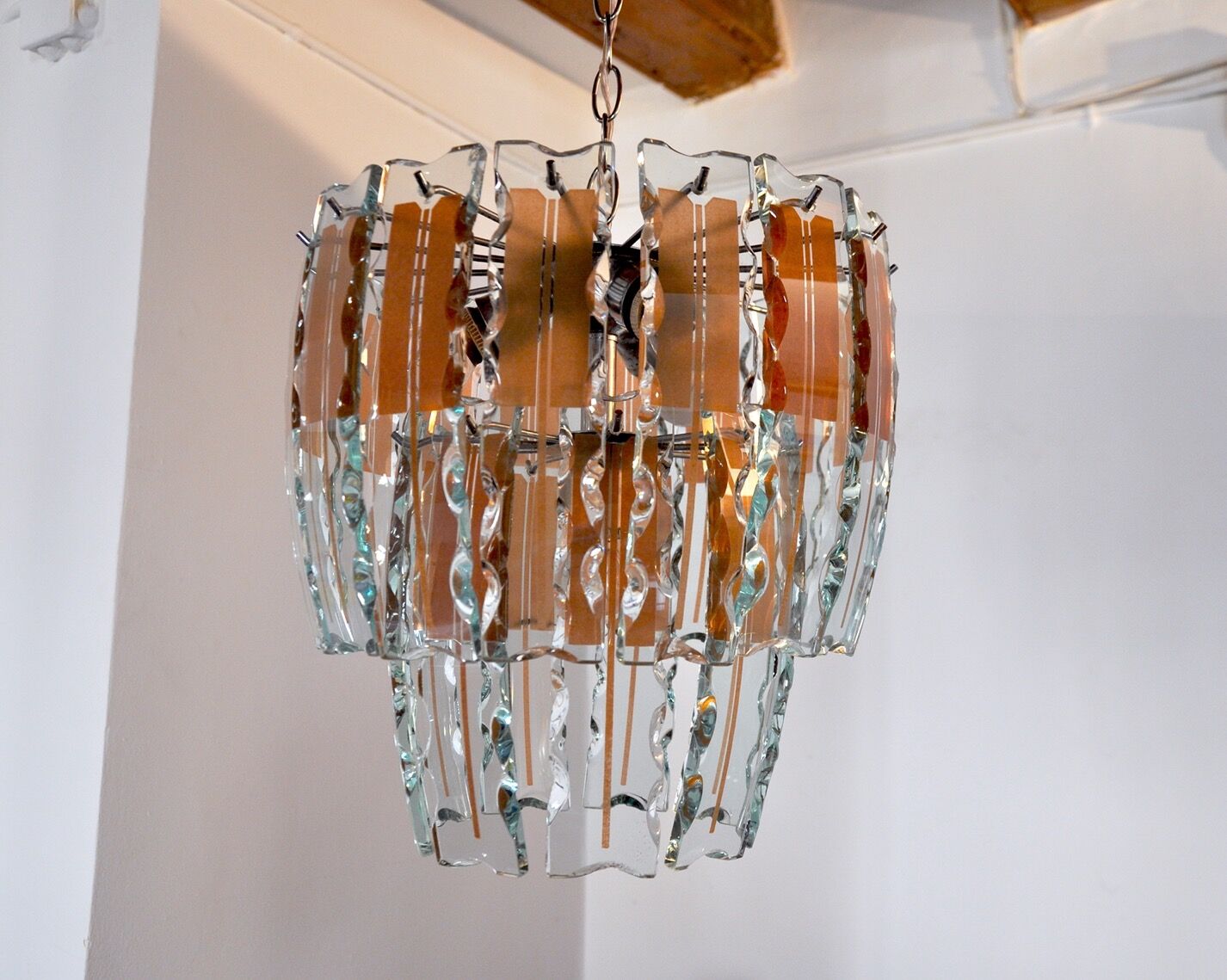 Zero Quattro chandelier brown cut glass Murano Italy 1970
