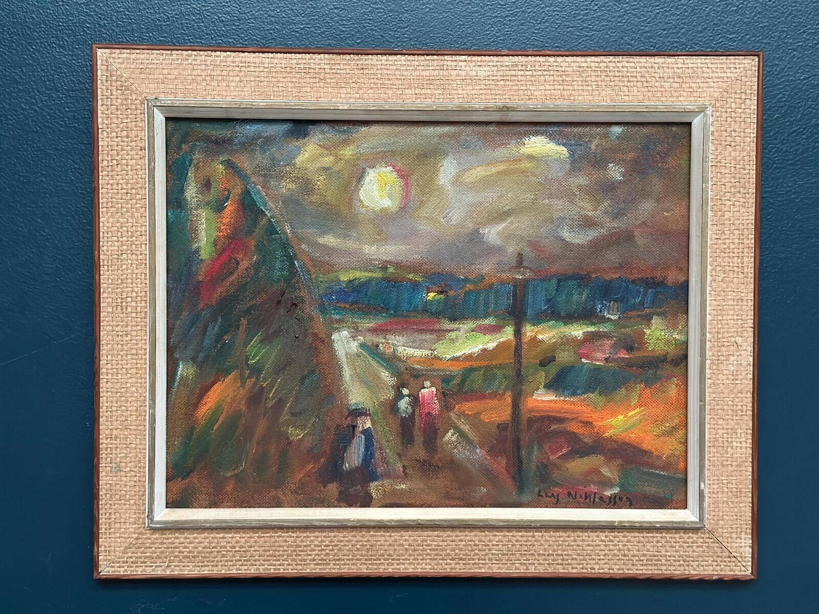 Original Swedish Oil on Panel – “Landscape with Figures” by Lars Niklasson