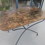 Folding metal and stripped garden table