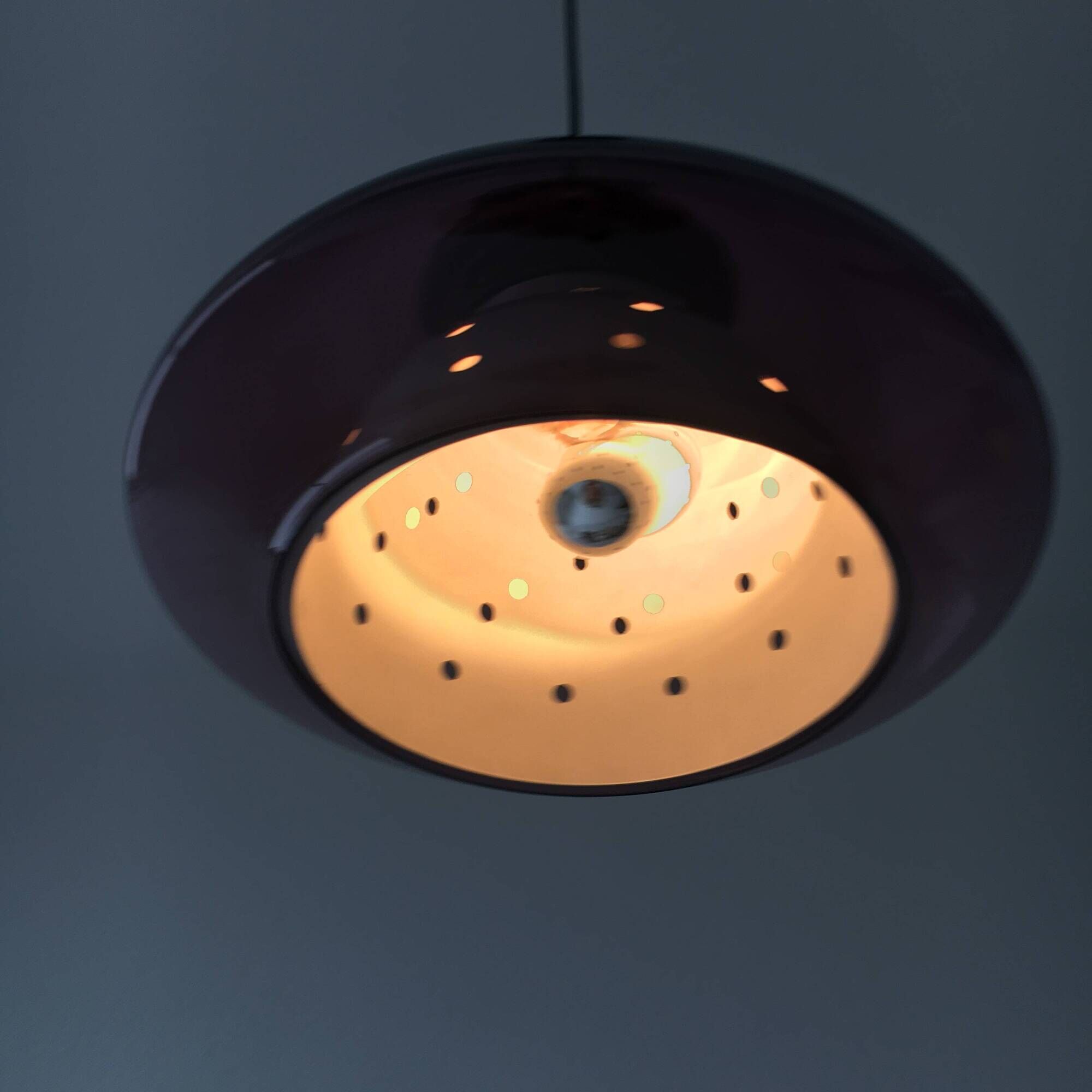 Doria Leuchten Germany Mid Century hanging lamp purple glass space age, 197