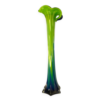 Vintage blown glass vase, twisted, blue and green, height: 39cm