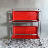 Red serving trolley, mid century tea trolley, rolling table, retro kitchen, bar cart