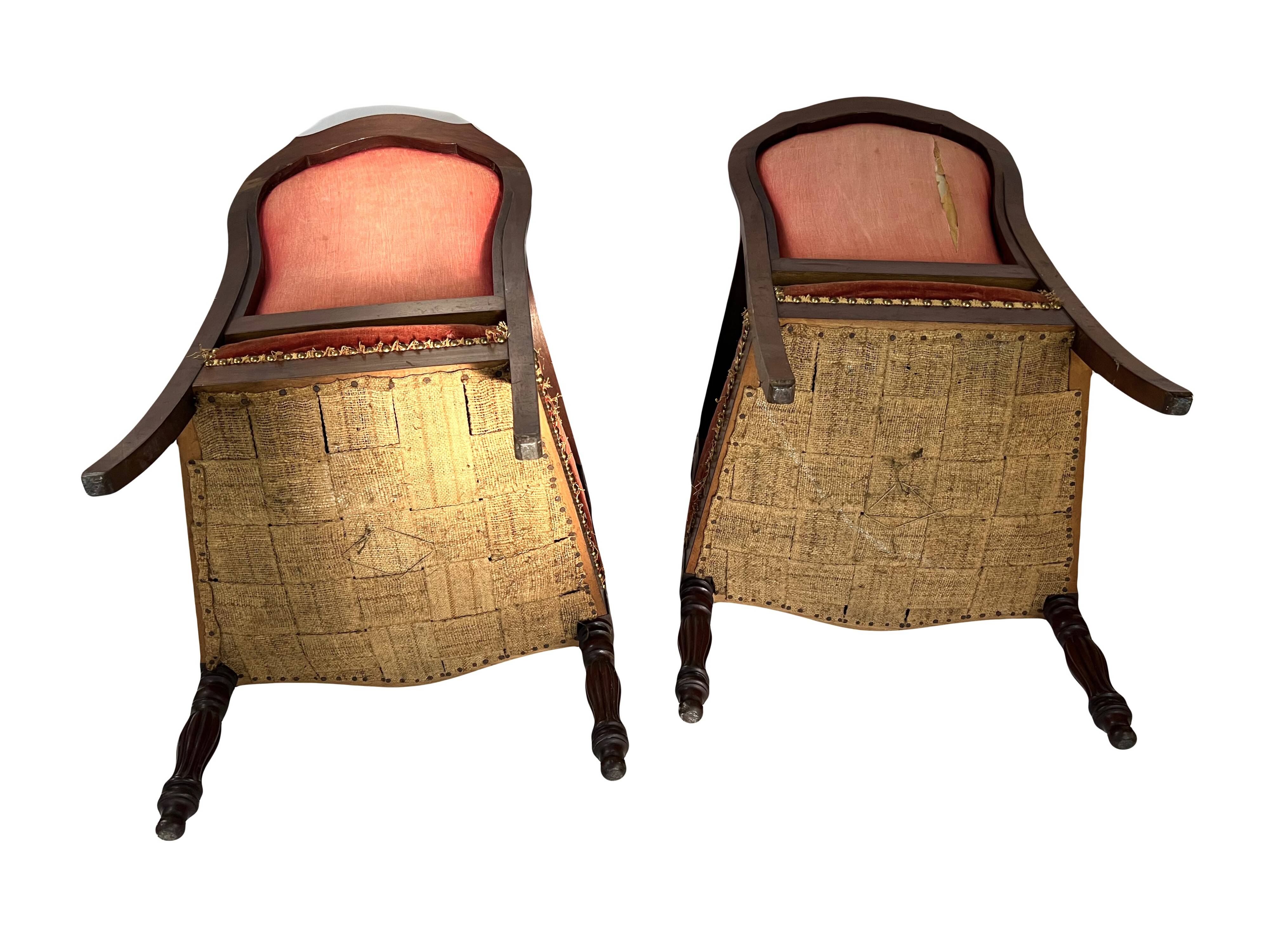 Pair of Louis Philippe armchairs in solid mahogany