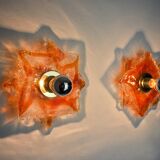 Pair of Murano Mazzega wall lights, orange frosted glass, Italy, 1970