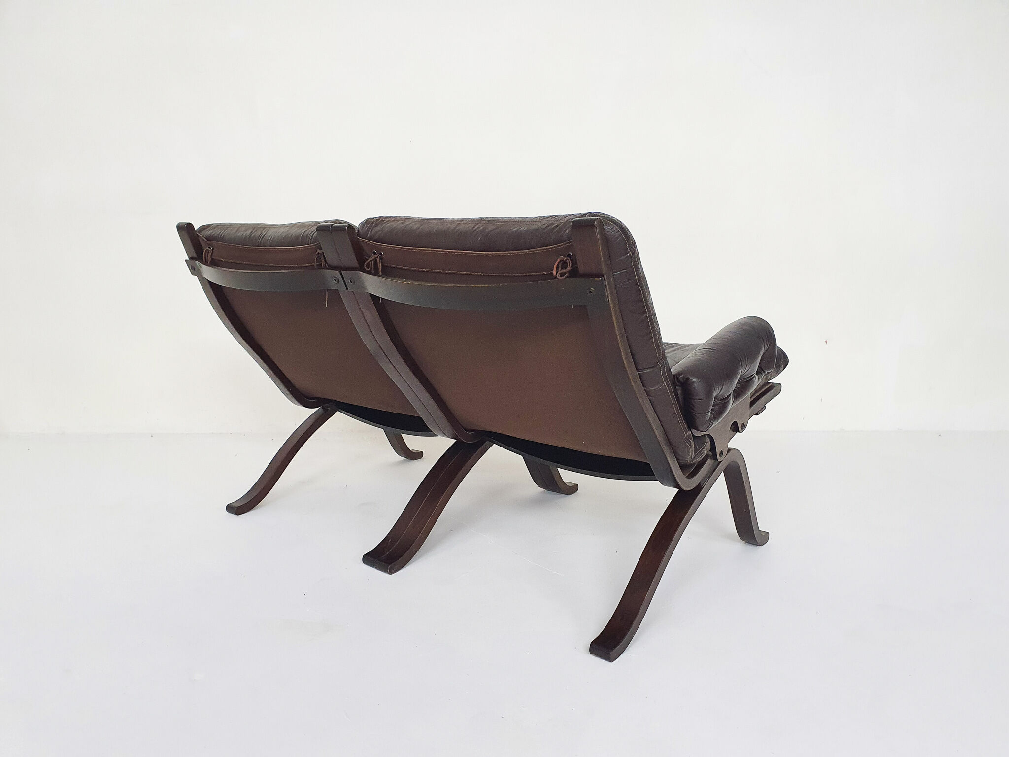 Brown leather two-seater sofa, Norway 1970's