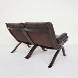 Brown leather two-seater sofa, Norway 1970's