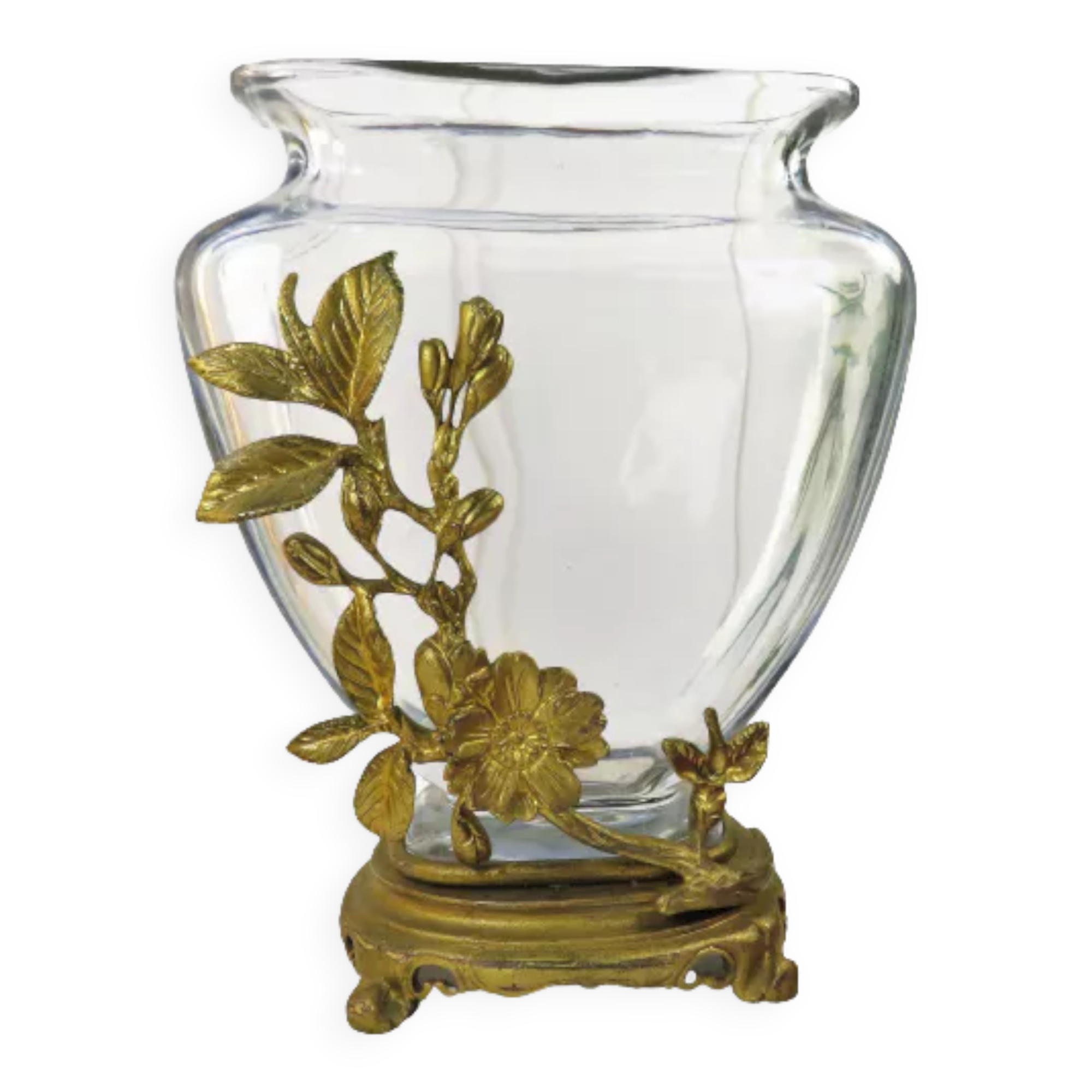 Crystal vase on gilded bronze frame signed E.Enot, art nouveau