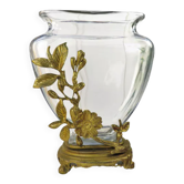Vase en cristal sur monture en bronze doré signé E.Enot, art nouveau