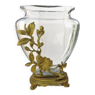 Crystal vase on gilded bronze frame signed E.Enot, art nouveau