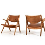 Early Pair CH-28 Oak Easychairs by Hans J. Wegner