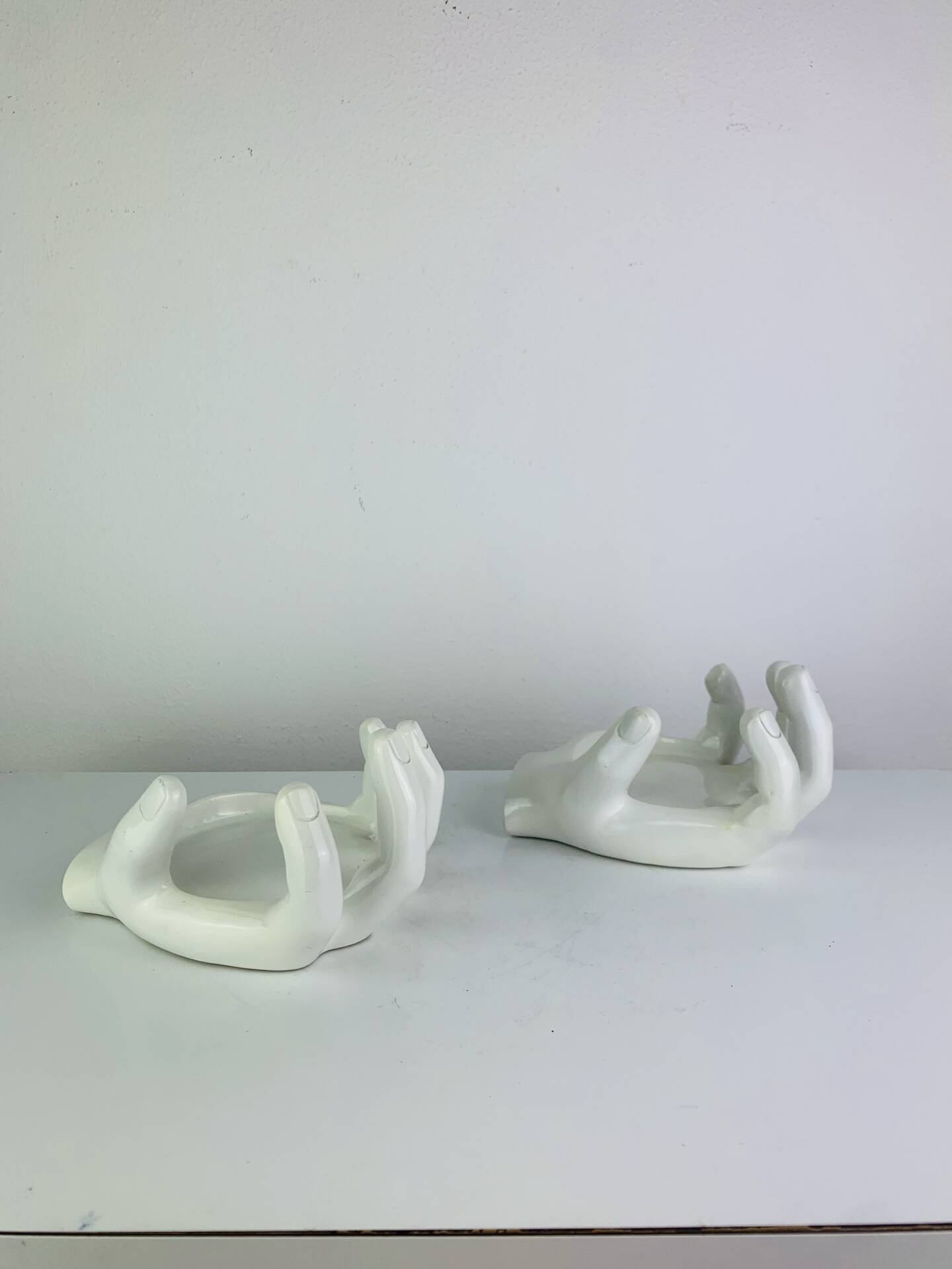 Vintage "hands" bottle coasters, pocket tray.