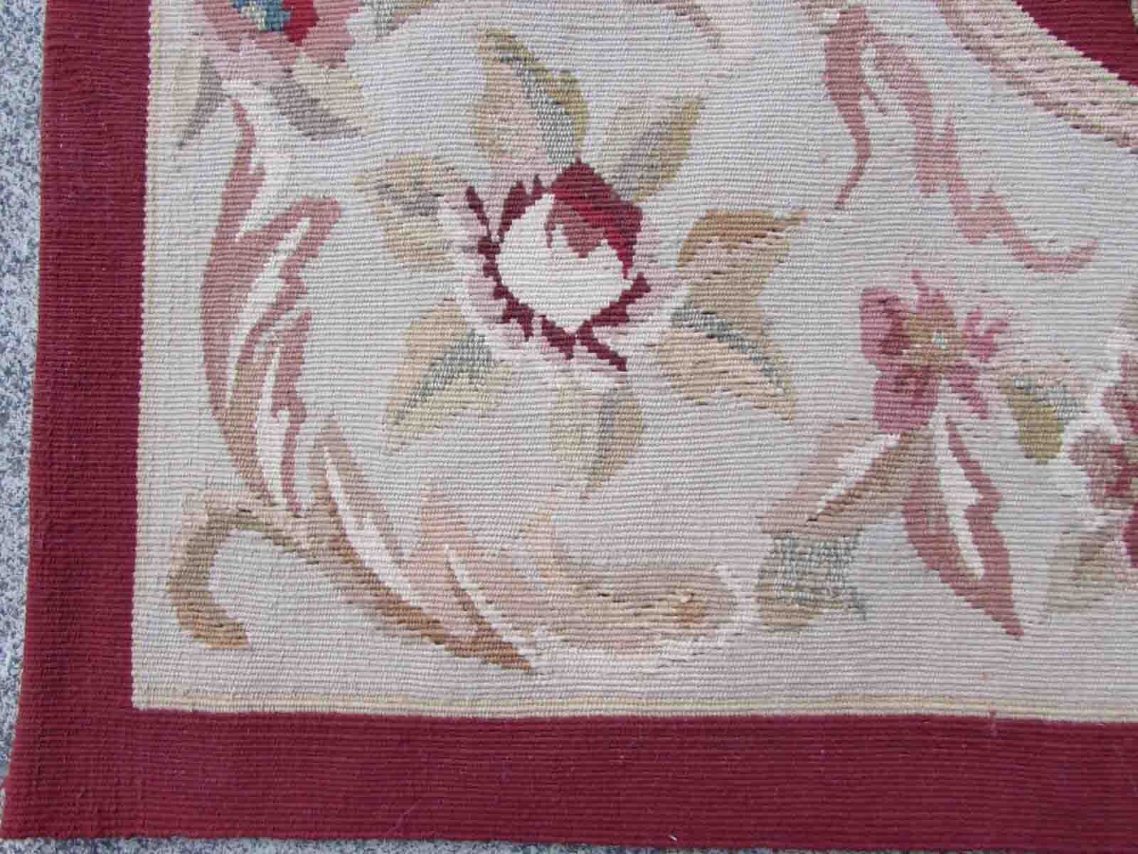Vintage French carpet Aubusson handmade 79cm x 145cm 1970s
