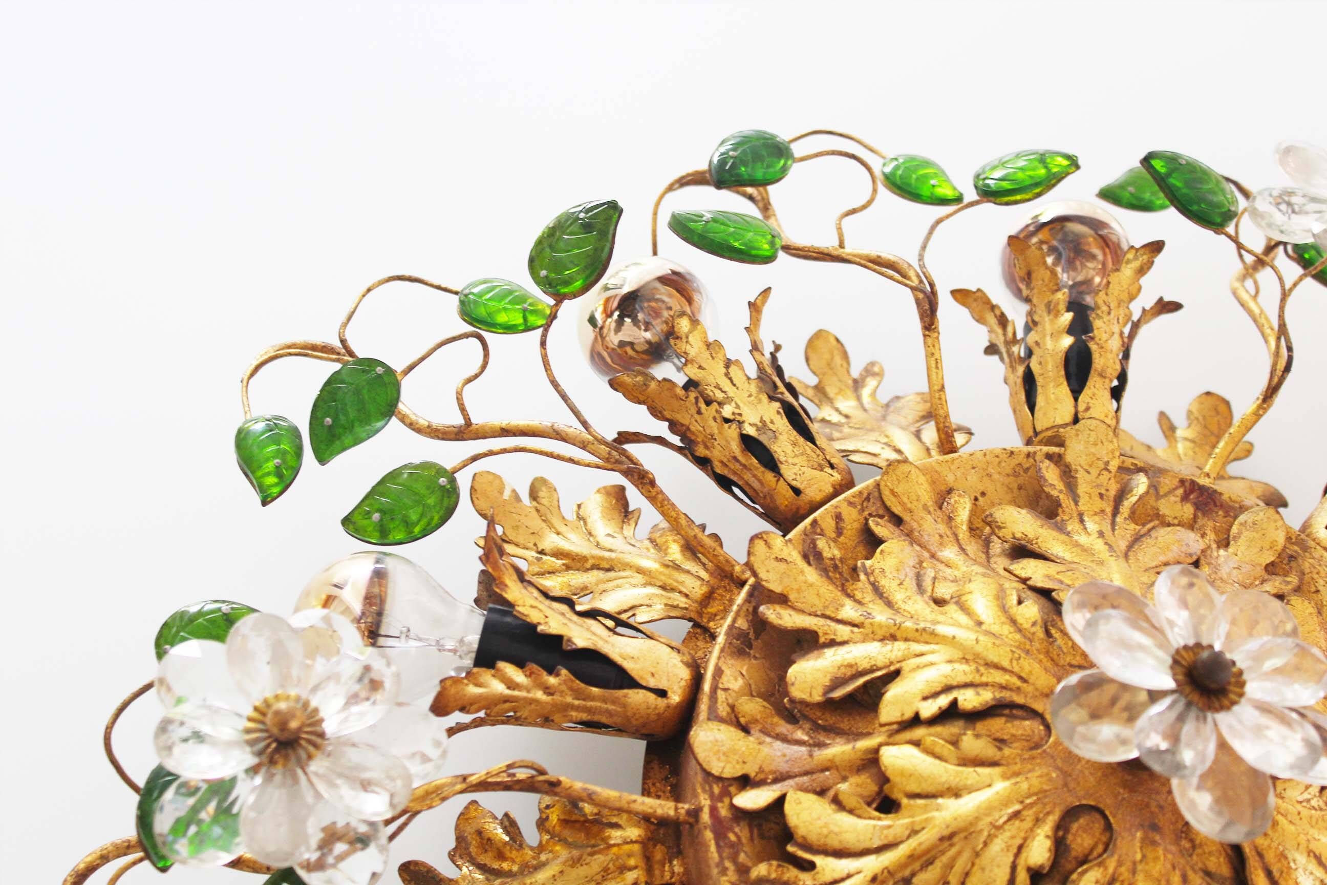 Large Italian Gilt Florentine Flush Mount Light by Banci Firenze