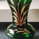 Glassware vase from Monaco/Monte Carlo, stamped with the Crown emblem. In emerald green blown glass, gold ears of wheat patterns. Size 25 x 15 cm