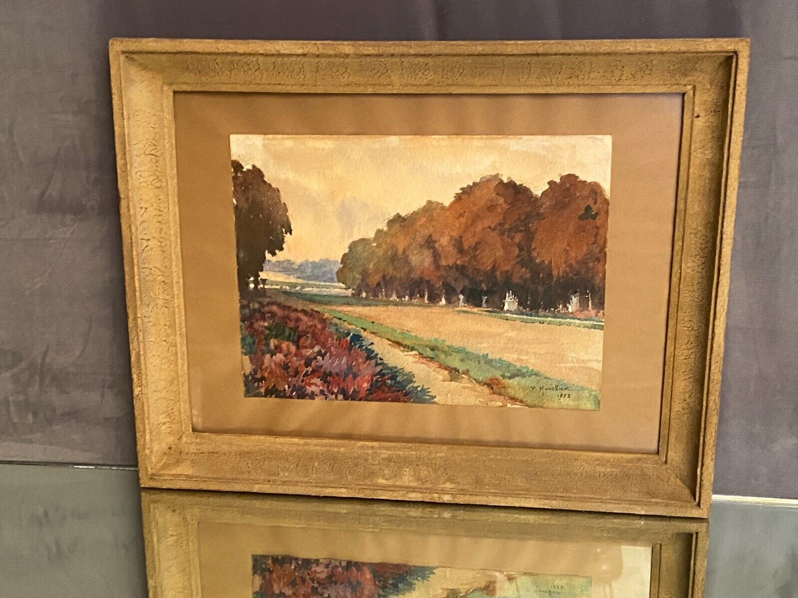 Watercolor Pierre Huvelliez 1891-1959 view park Palace of Versailles