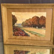 Watercolor Pierre Huvelliez 1891-1959 view park Palace of Versailles