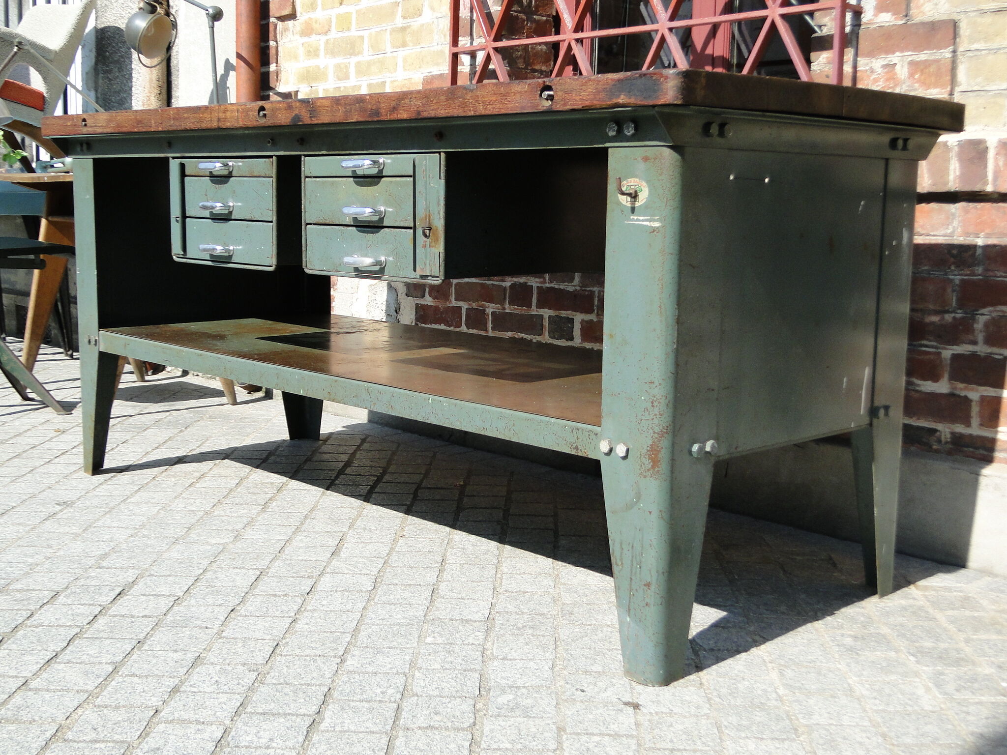 Workbench metal and mahogany 1960