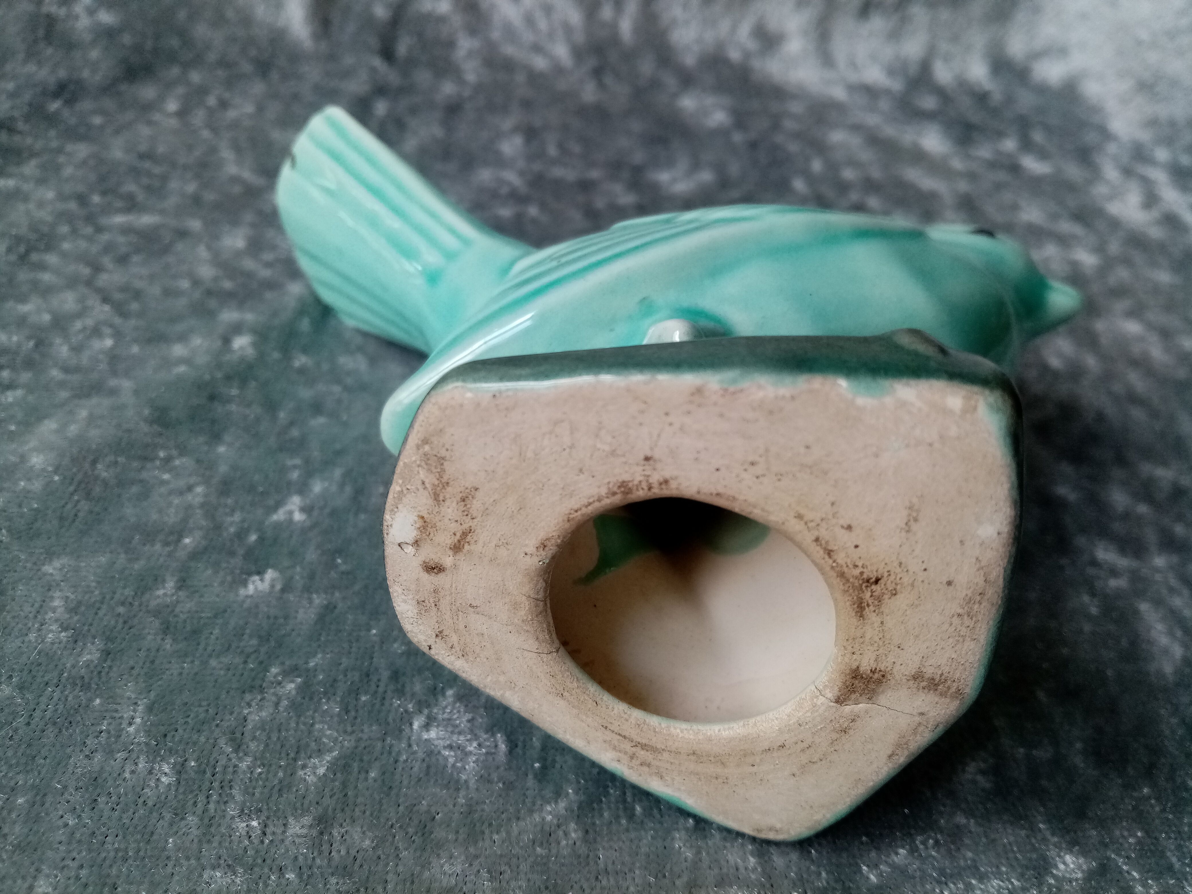 Art deco sparrow in turquoise enamelled faience