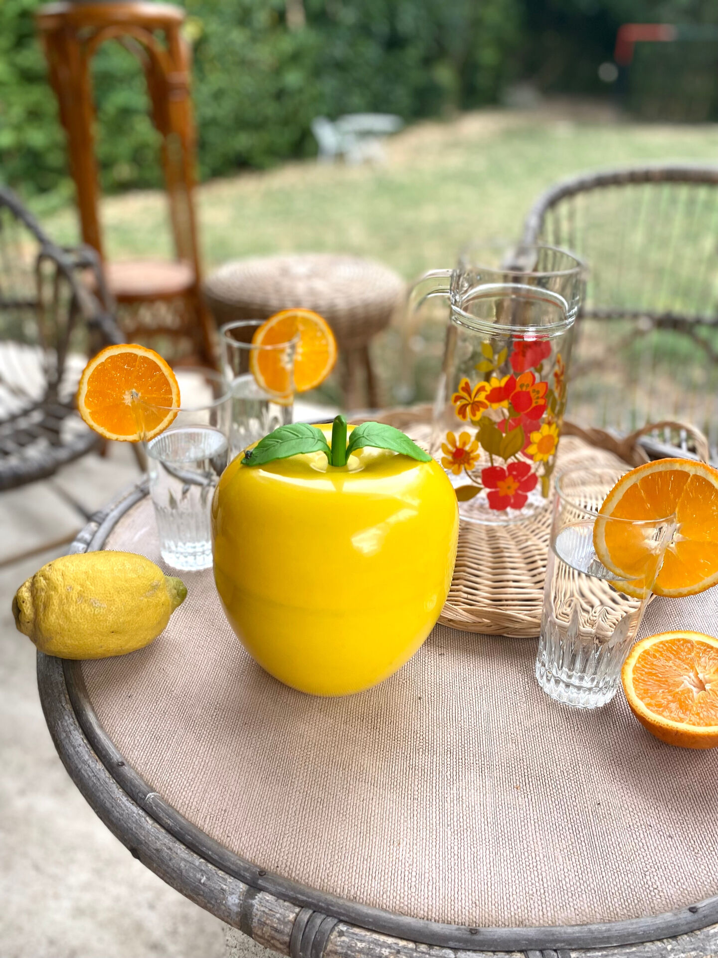 Vintage yellow plastic "apple" ice bucket from the 1970s.