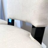 Art Deco Chairs in Black Lacquer in Cream Velour, France, 1930s, Set of 8