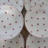 6 old Belgian earthenware Nimy flat plates with red pattern