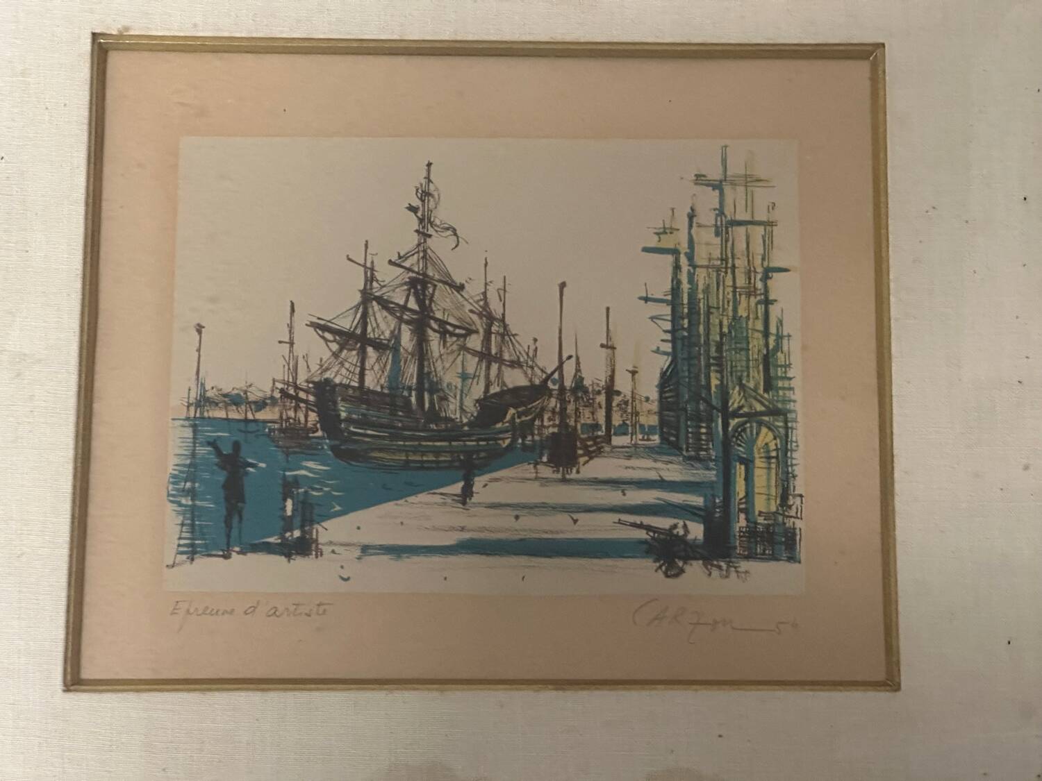 Jean Carzou (1907-2000), view of a port - litho artist's proof signed 1954