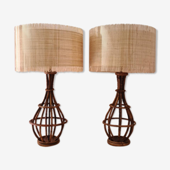 Pair of rattan lamps