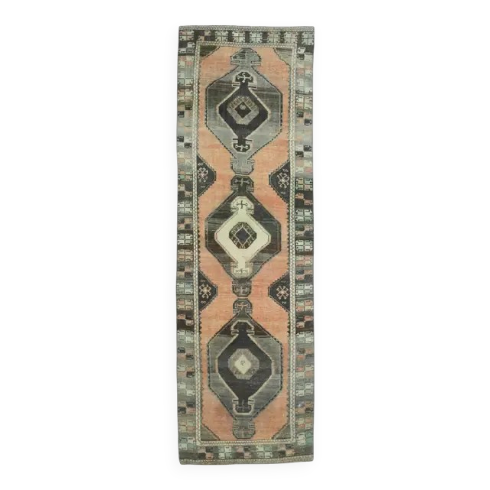 Vintage Turkish hand-knotted runner 112x358