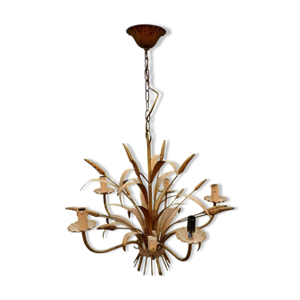 Vintage Wheat Ear Gold Metal Chandelier