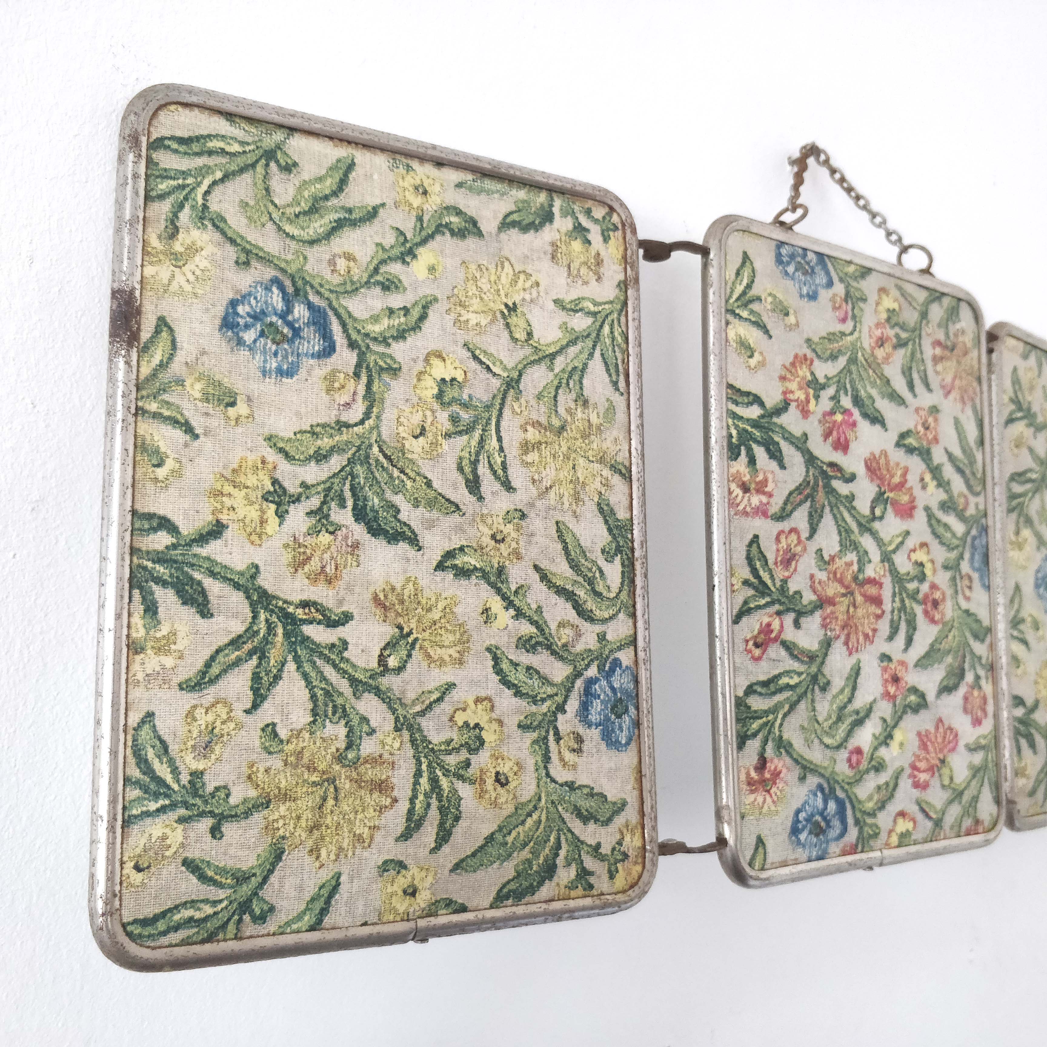 Mirror barber triptych patterns flowers 51x21cm