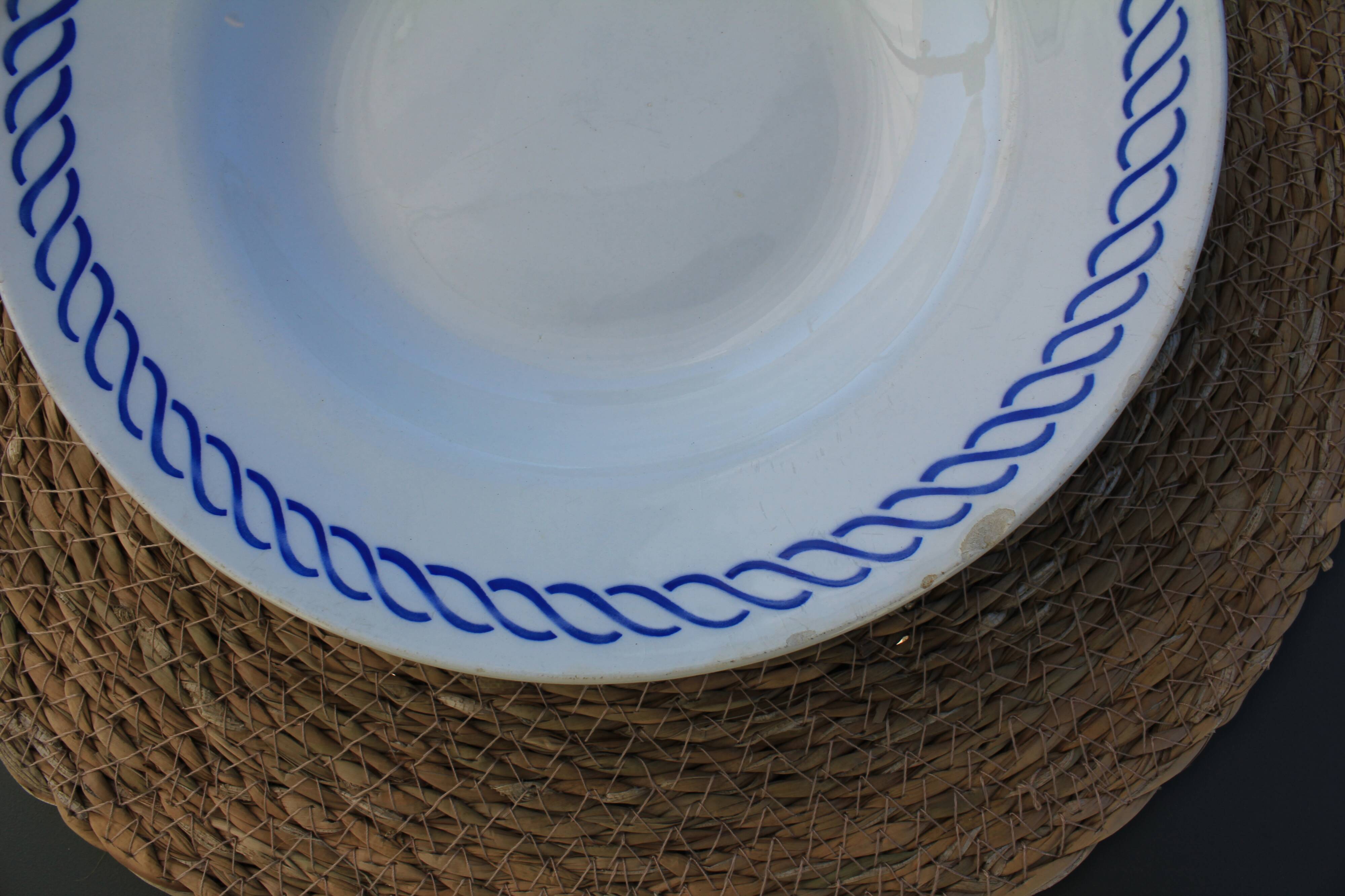 Deep plate with royal blue geometric pattern marked on the back FB 45.