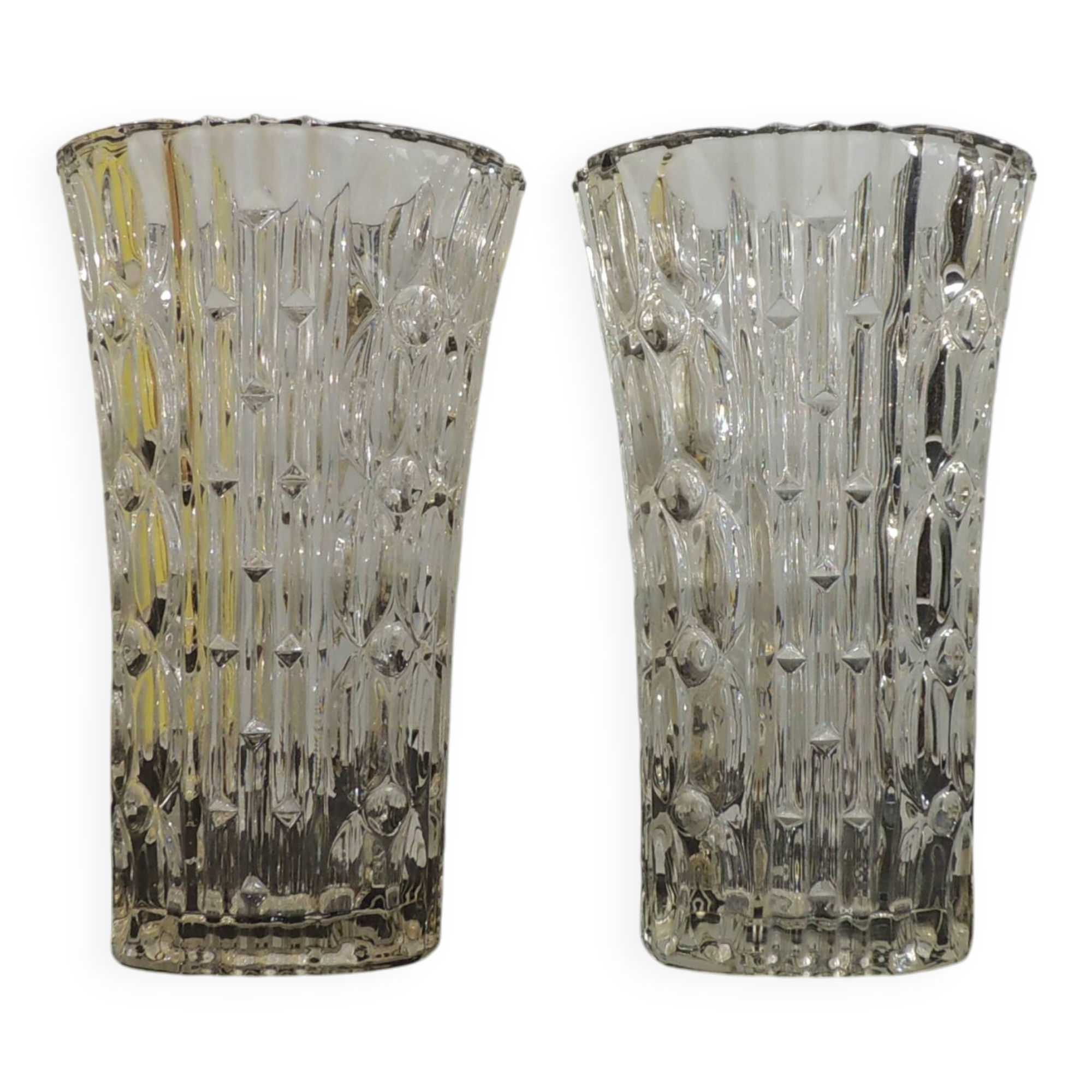 Pair of large vintage cut crystal vases – Geometric, heavy design