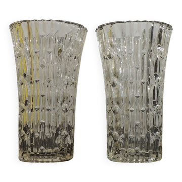 Pair of large vintage cut crystal vases – Geometric, heavy design