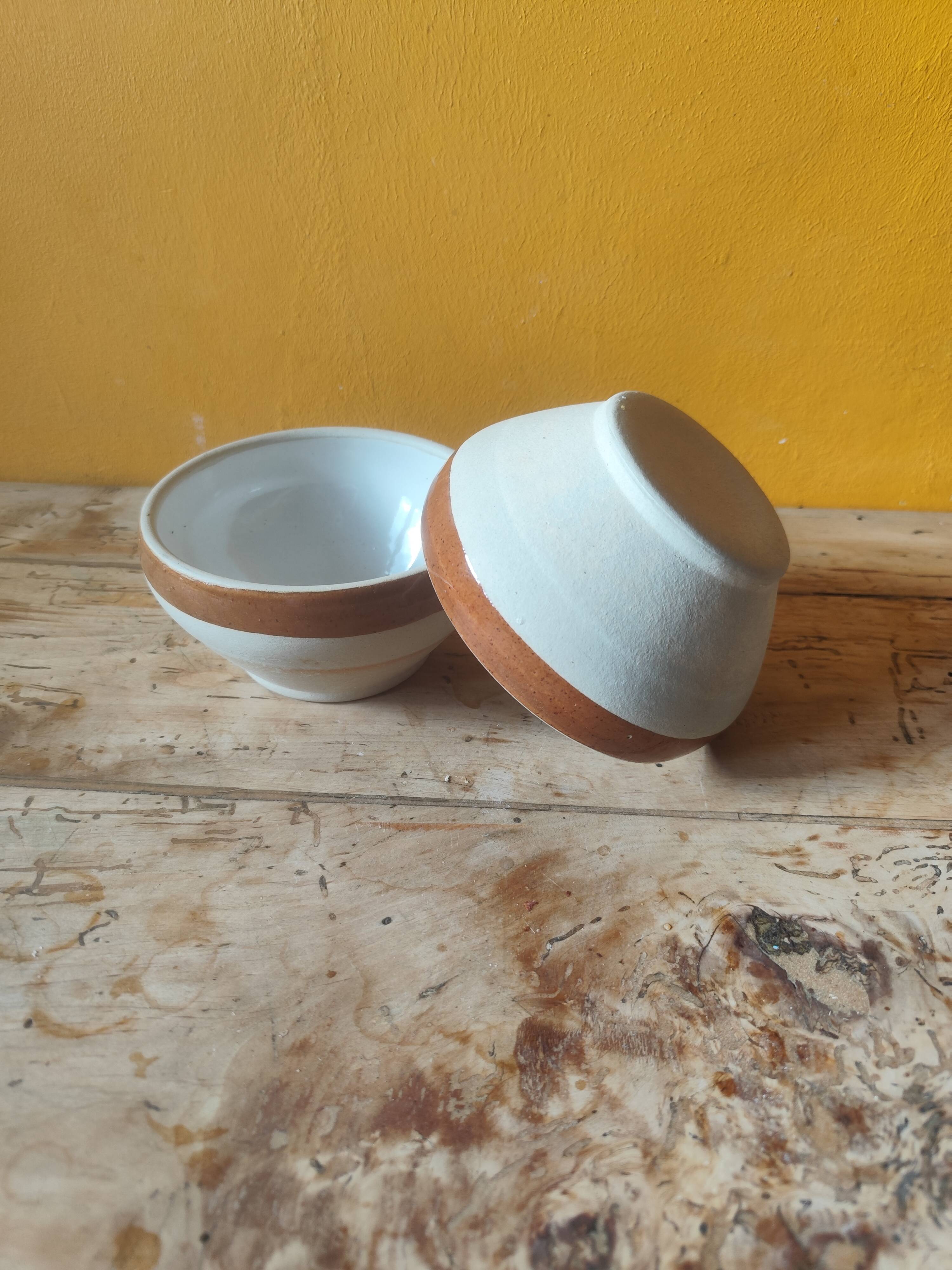Set of 2 small stoneware bowls from Digoin, rustic serving bowls