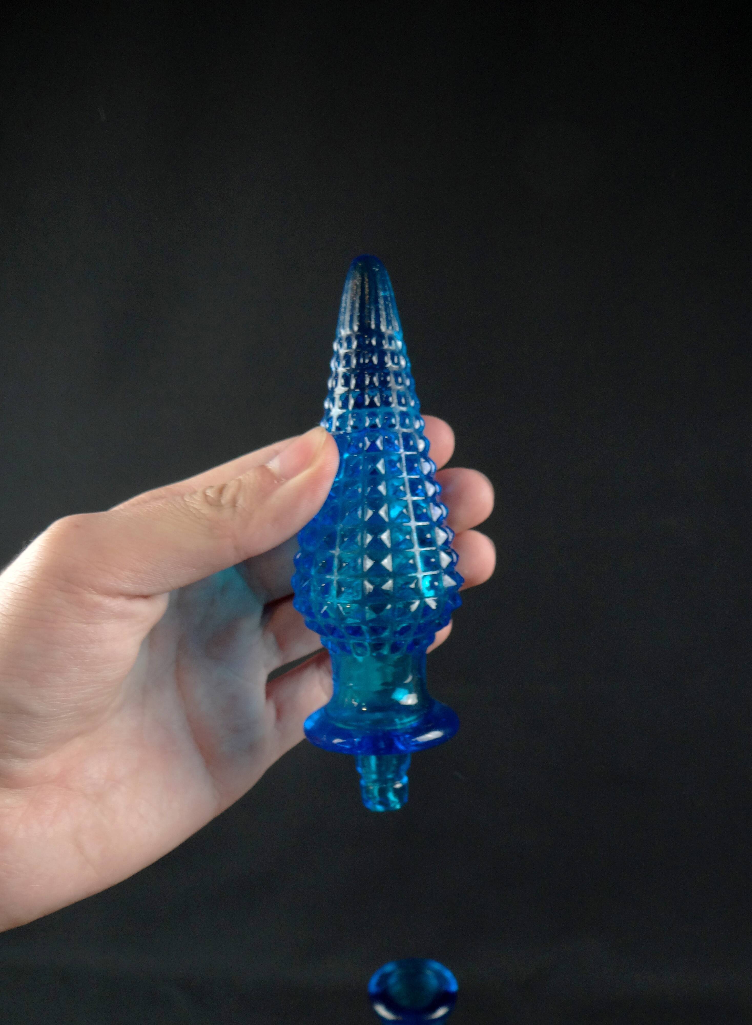 Vintage 1970s Empoli pressed blue molded glass carafe/bottle