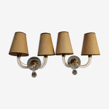 Pair of wall lamps in glass and gilded brass, 1950/1960. vintage.