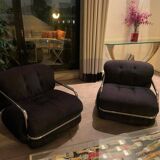 Chauffeuse velour et chrome style Gianfranco Frattini