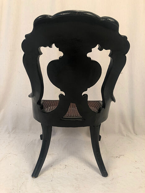 Napoleon III gondola chair in wood and black lacquered papier-mâché and burgauté